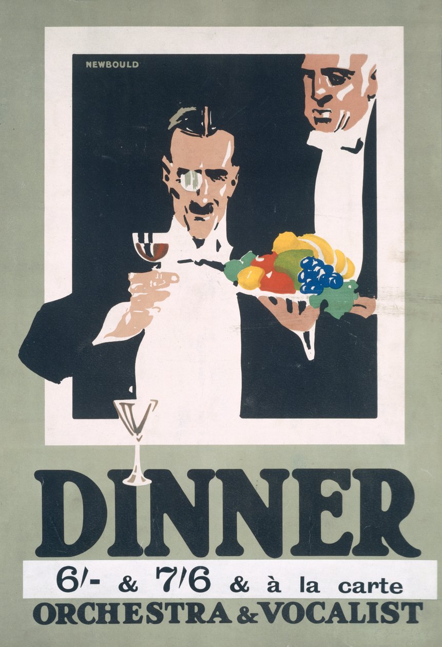 Annons för middag och orkester och sångare (färg litho) av Frank Newbould