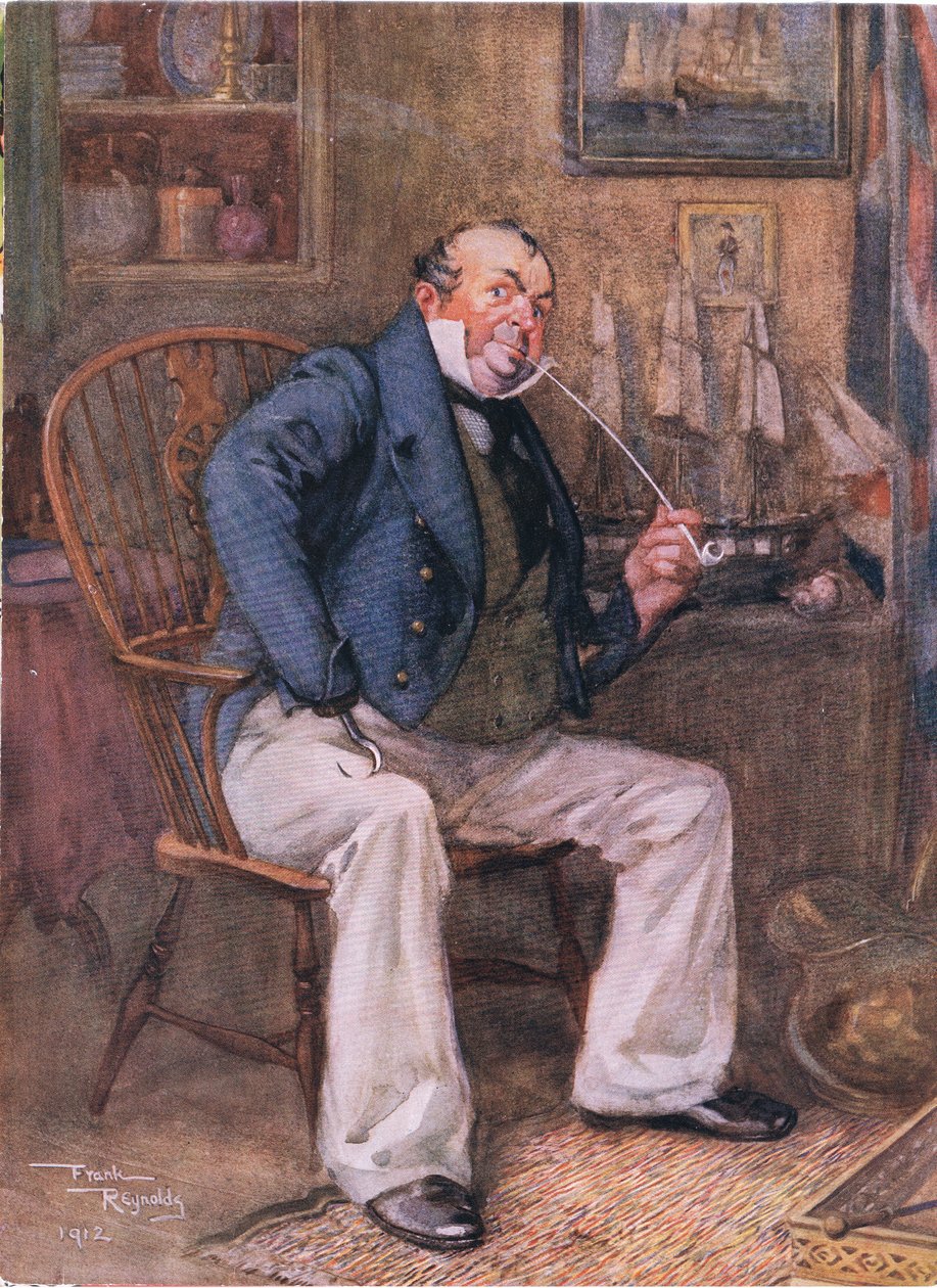 Kapten Cuttle (Dombey och hans söner) (färglitografi) av Frank Reynolds