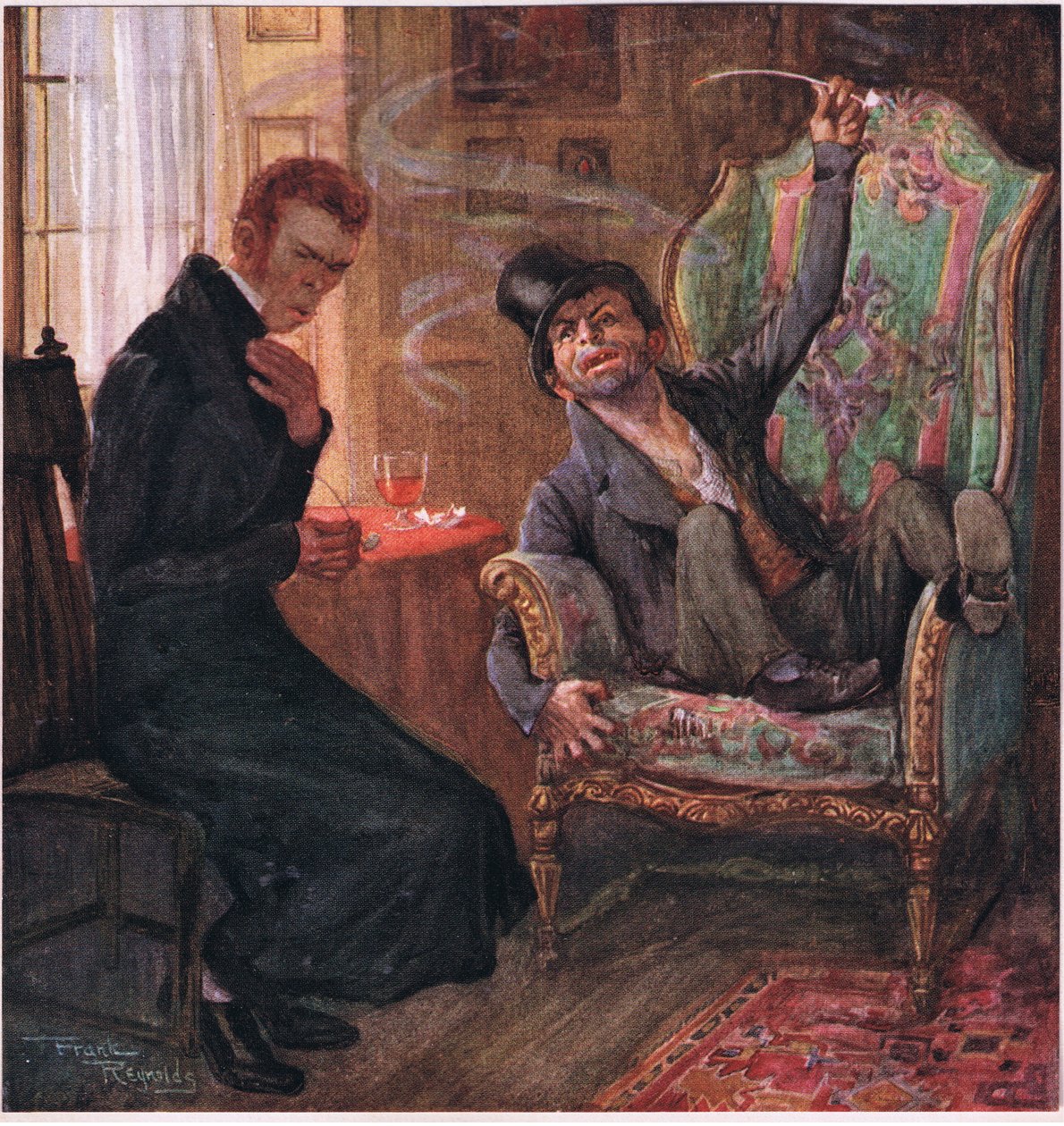"Är det bra, Brass, är det trevligt, är det väldoftande, känner du dig som Grand Turk" sa Quilp, ca 1920 (färglitografi) av Frank Reynolds
