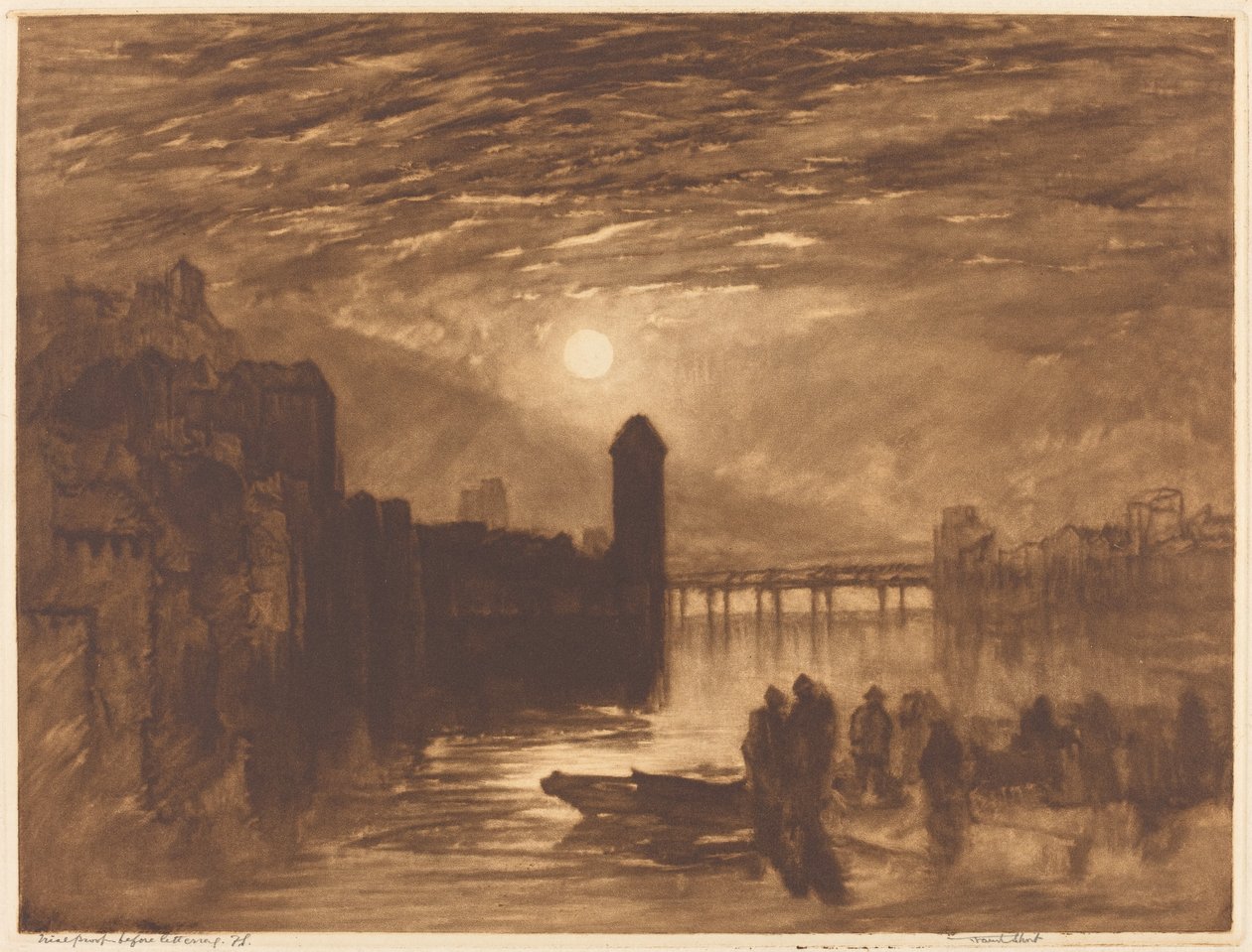 Månsken på en flod av Frank Short, after Joseph Mallord William Turner