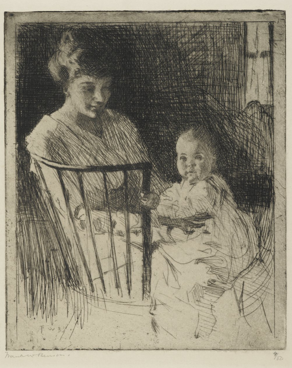 Mor och barn (etsning med någon torr punkt) av Frank Weston Benson