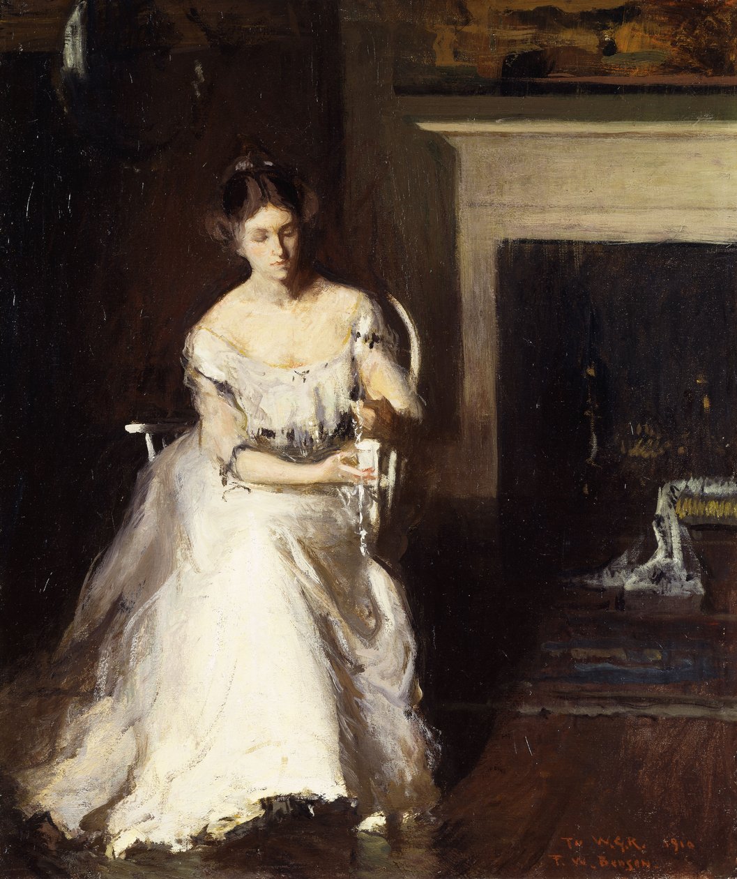 Kvinna som beundrar spets av Frank Weston Benson