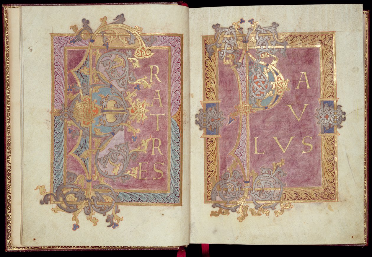 Ms McClean 30, ff.2v-3r: Inledande sidor inramade med Acanthus-blad, från Reichenau Epistolary, sent 1000-tal (guldbläck & tempera på pergament) av Frankish School