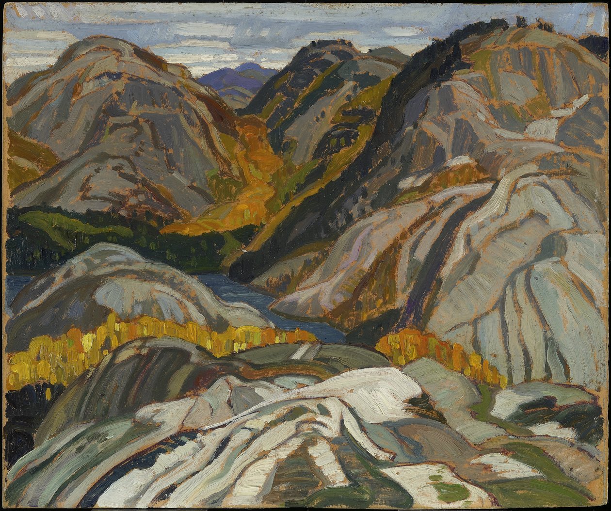 La Cloche Hills, Rocks and Stream, 1932 (olja på laminerad kartong) av Franklin Carmichael