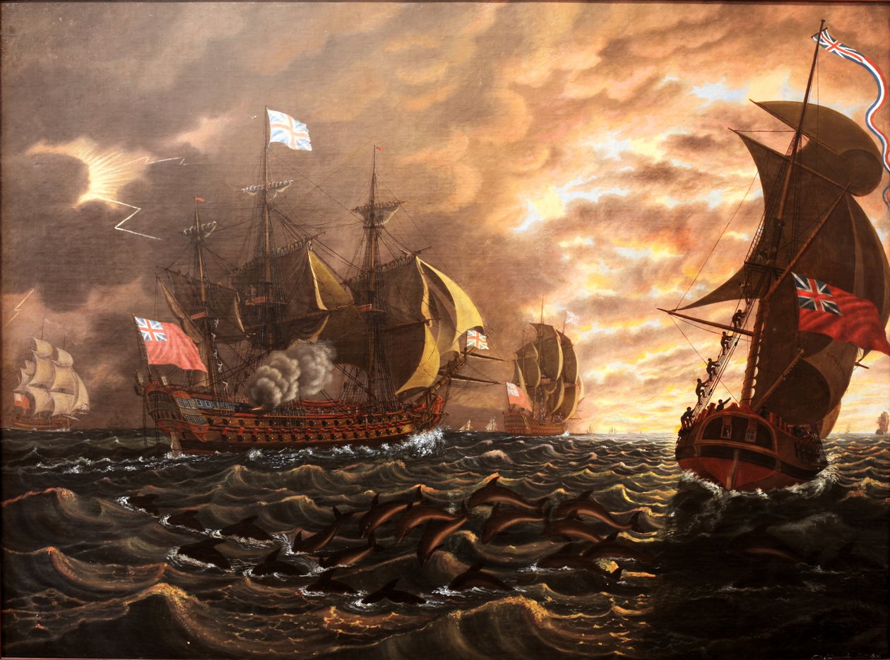 Flotilla av fartyg som flyger brittiska färger av François Aimé Louis Dumoulin