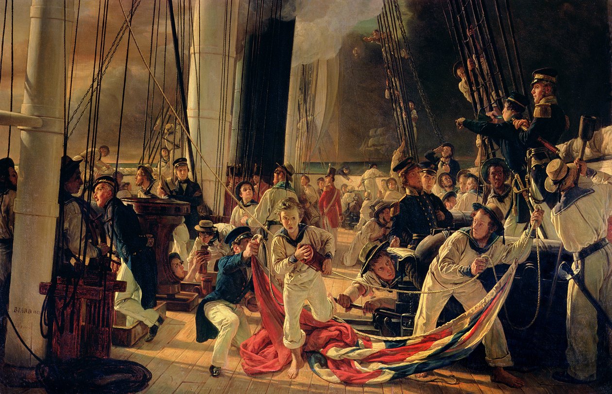 På däck under ett sjöslag, 1855 av François Auguste Biard