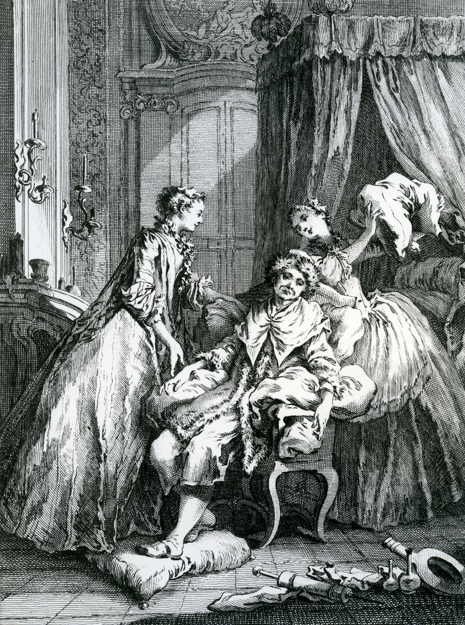 En scen från "Le Malade Imaginaire" av Moliere, etsat av Charles Jean Louis Courty, ca 1872 av François Boucher