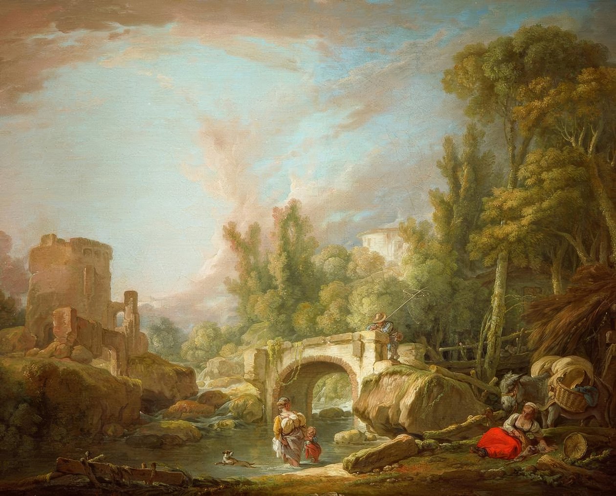 Flodlandskap med ruin och bro av François Boucher