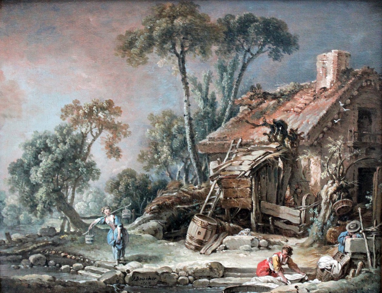 Landschaft mit Bauernhaus av François Boucher