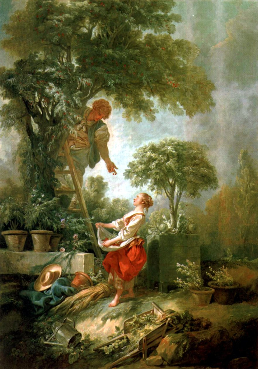 Landschaft mit Kirschpflückerin av François Boucher