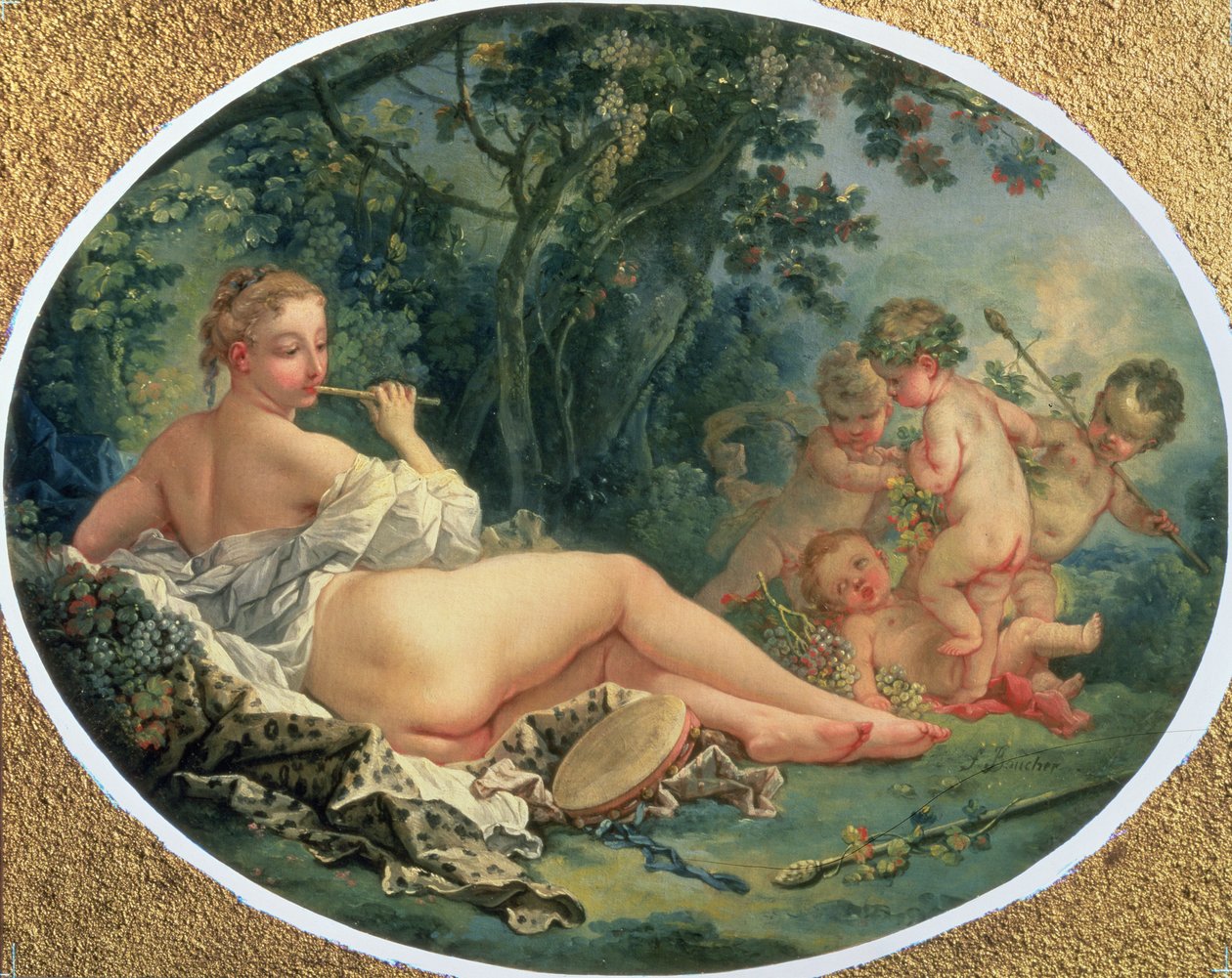 Maenad spelar röret, 1735-38 av François Boucher