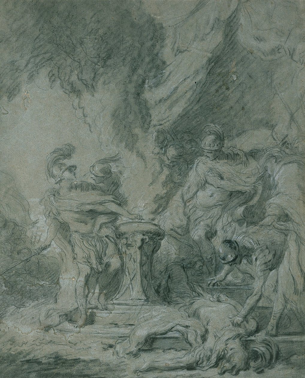 Mucius Scaevola stoppar handen i elden av François Boucher