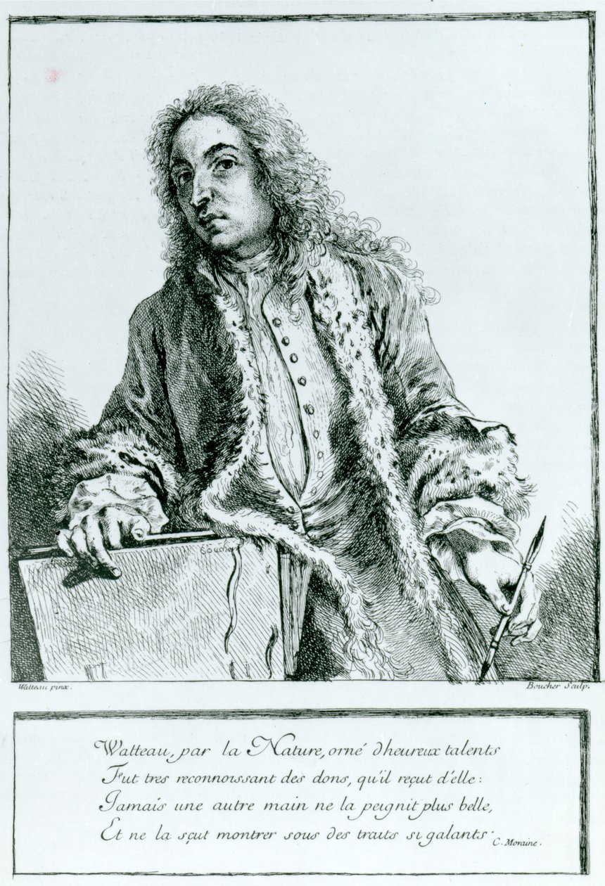 Porträtt av Jean-Antoine Watteau (1684-1721) av François Boucher