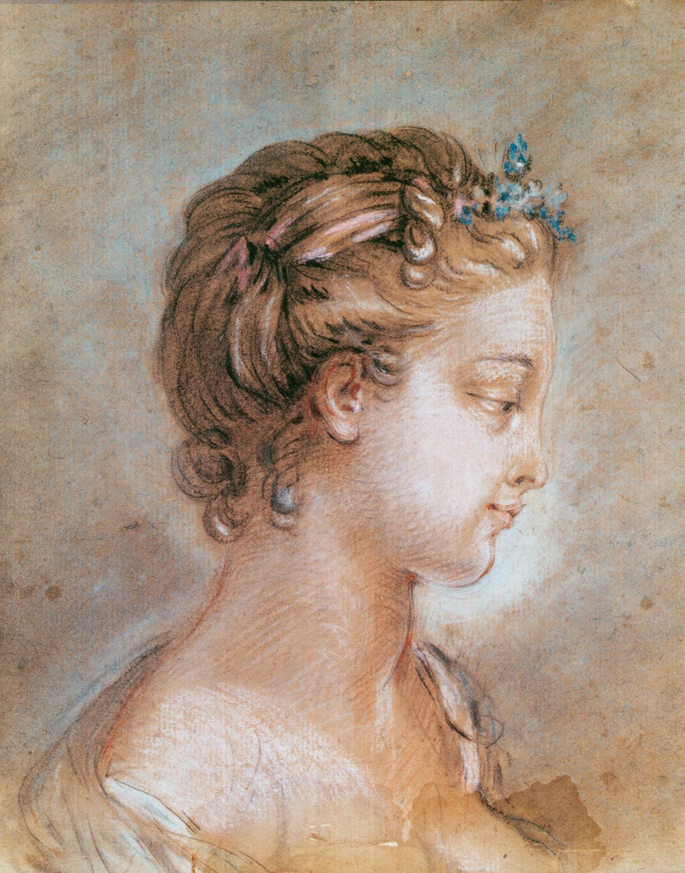 Porträtt av en ung flicka (krita och sangvin på papper) av François Boucher