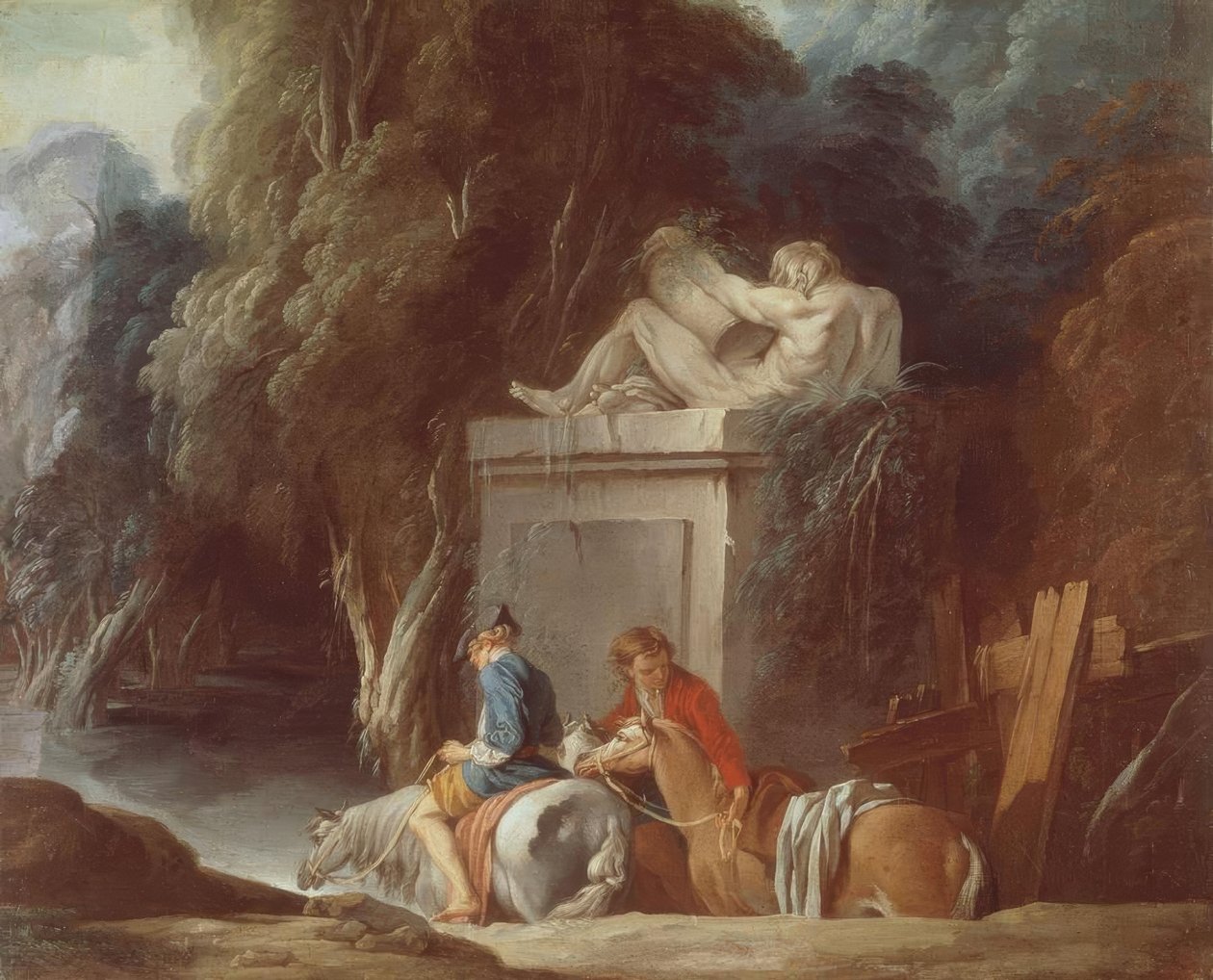 Ryttare korsar ett vadställe av François Boucher