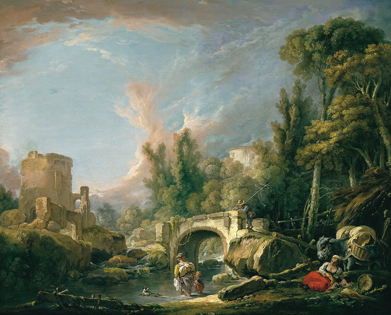 River Landscape with Ruin and Bridge av François Boucher