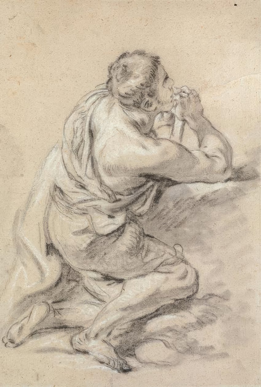 Studie av en knästående man med knäppta händer av François Boucher