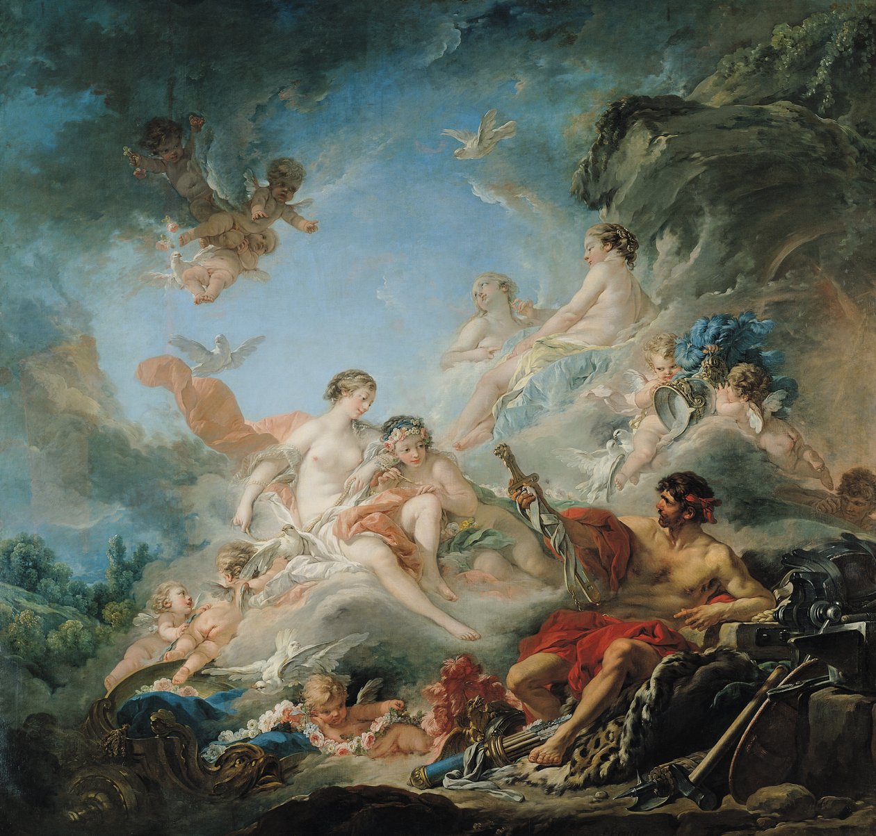 O le Forge of Vulcan, poʻo le Vulcan o loʻo tuʻuina atu auupega mo Aeneas i Venus, ata taʻavale, 1757 swed av François Boucher