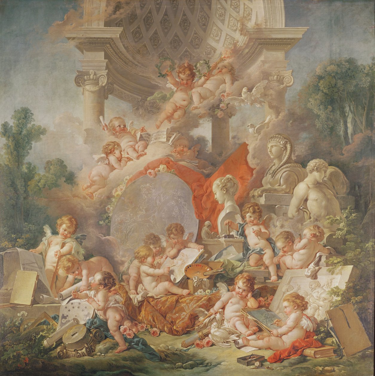 Konstnärernas möte eller Konstnärernas genier (detalj), 1761 av François Boucher