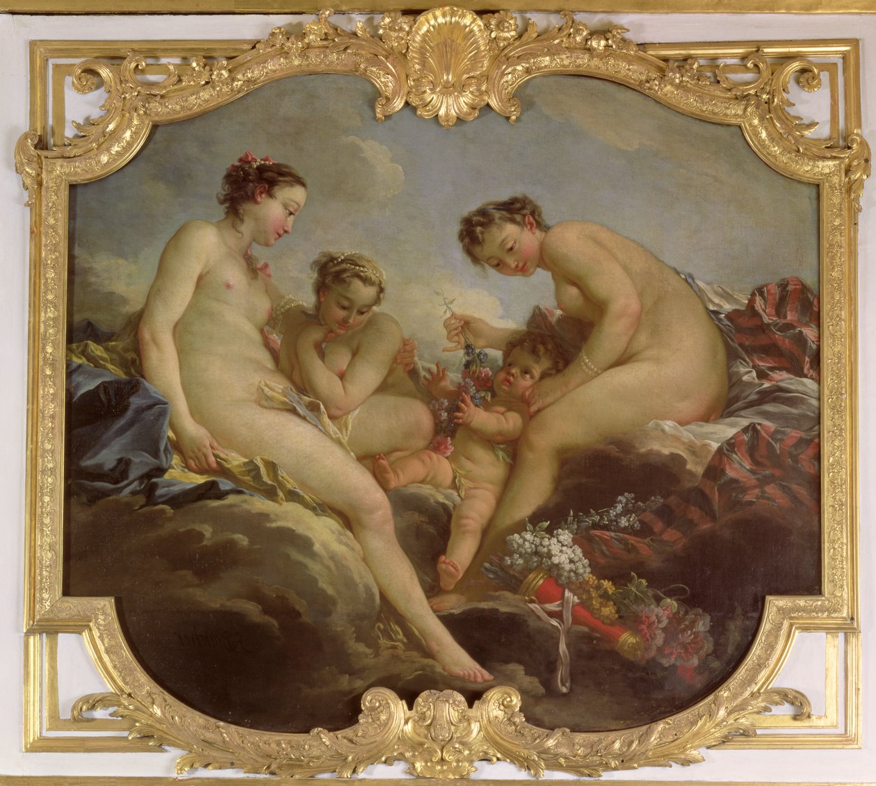 The Three Graces, dekorativ panel från prinsessan av Rohans sovrum, ca 1735-40 av François Boucher