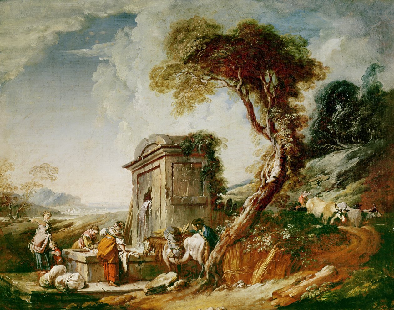 Tvättkvinnorna, ca 1730 av François Boucher
