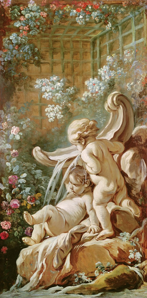 Two Cupids by a Basin, från Gilles Demarteau salong, ca 1750-65 av François Boucher
