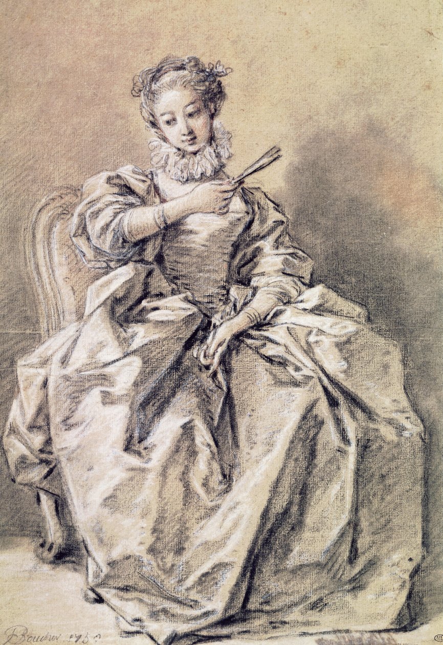 Kvinna i spansk kostym (kol och vit krita på papper) av François Boucher