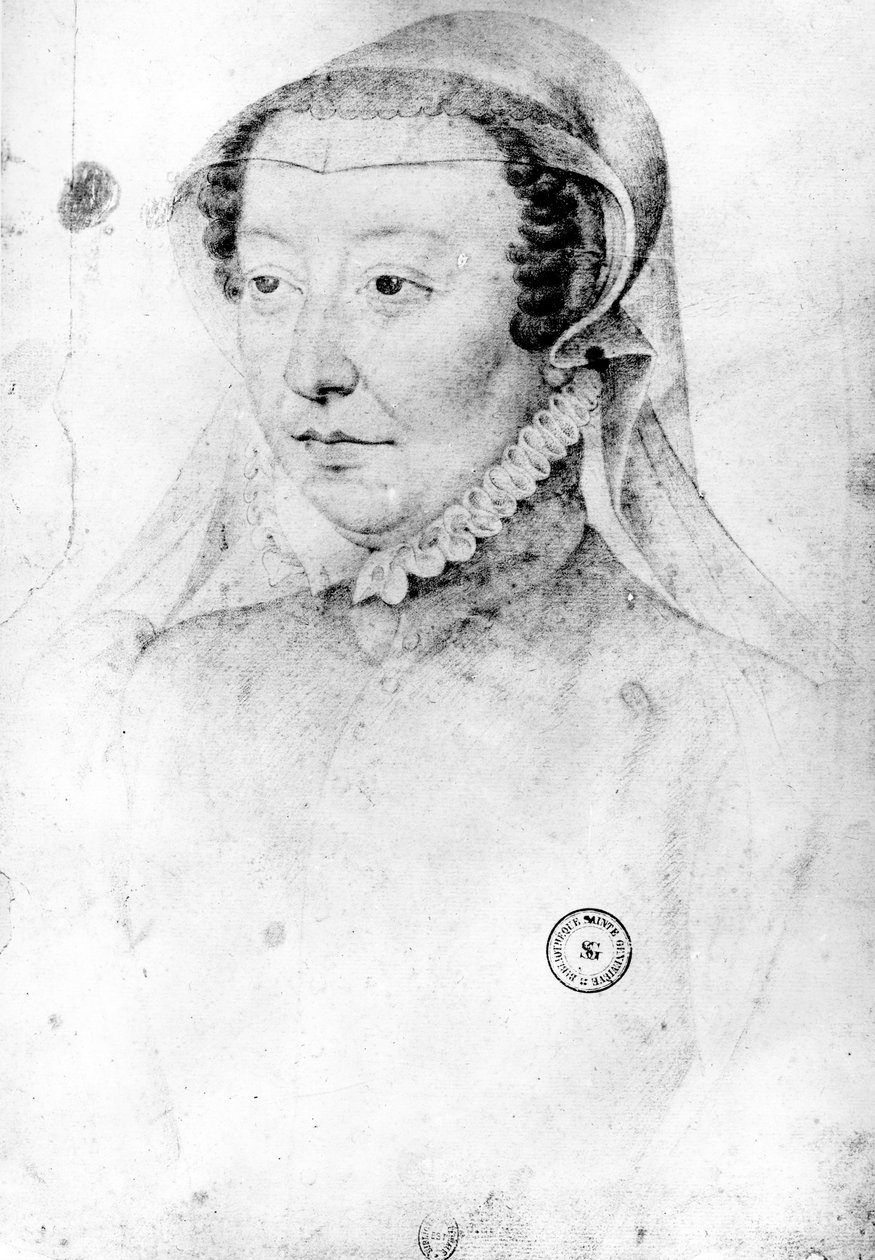 Catherine de Medici, ca 1560 (svart krita och röd krita på papper) av François Clouet