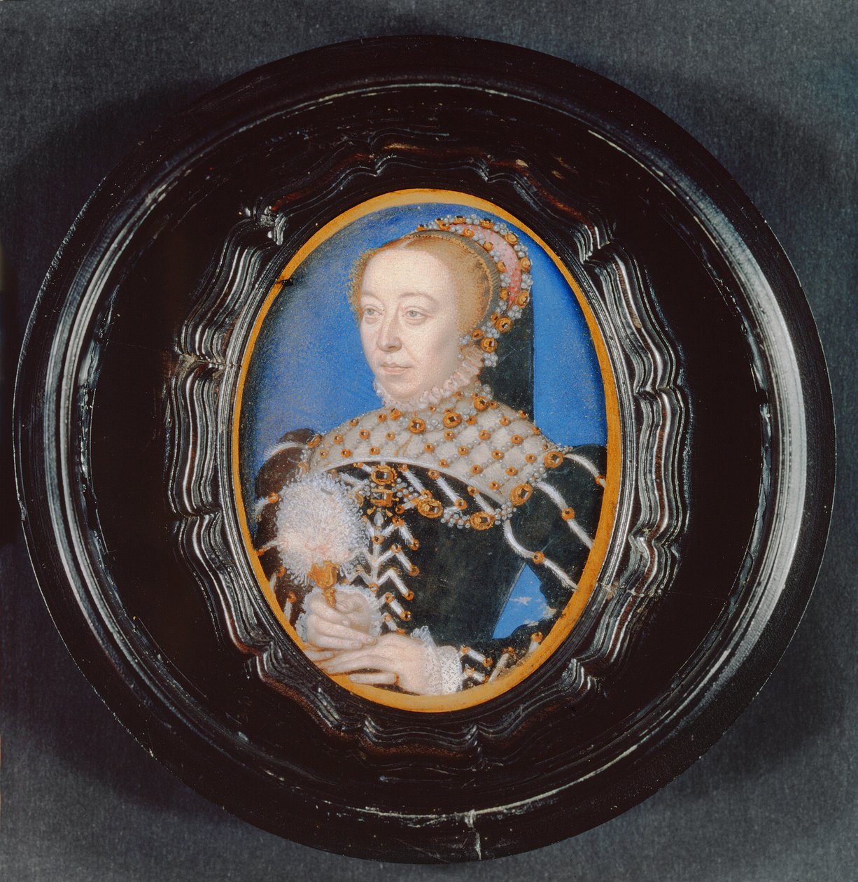Miniatyr av Catherine de Medici, ca 1555 (wc på veläng) av François Clouet