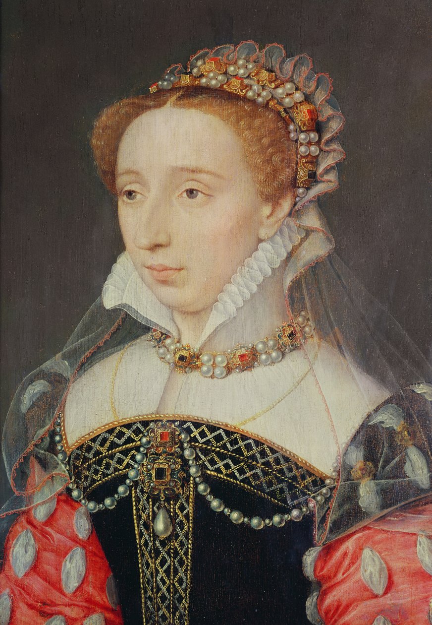 Porträtt av Anne de Pienne, kvinna i väntan på Mary Stuart, ca 1560, (olja på trä) av François Clouet