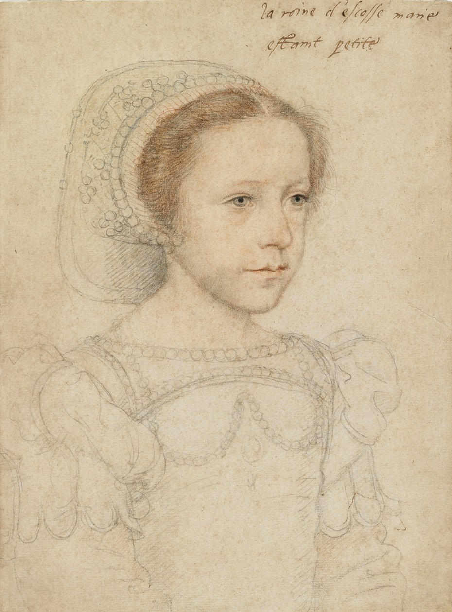 Porträtt av Mary, drottning av Skottland, ca 1549 (svart och röd krita) av François Clouet