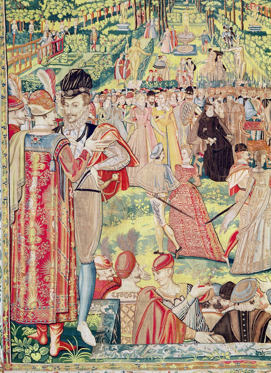 Court Fête i Paris 1573 för att hedra de polska ambassadörerna i närvaro av Catherine de Medici och Henri III (gobeläng) av François Quesnel
