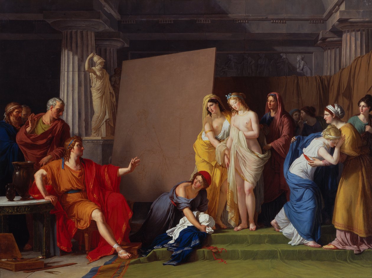 Zeuxis väljer sina modeller för bilden av Helen bland flickorna i Croton av François André Vincent