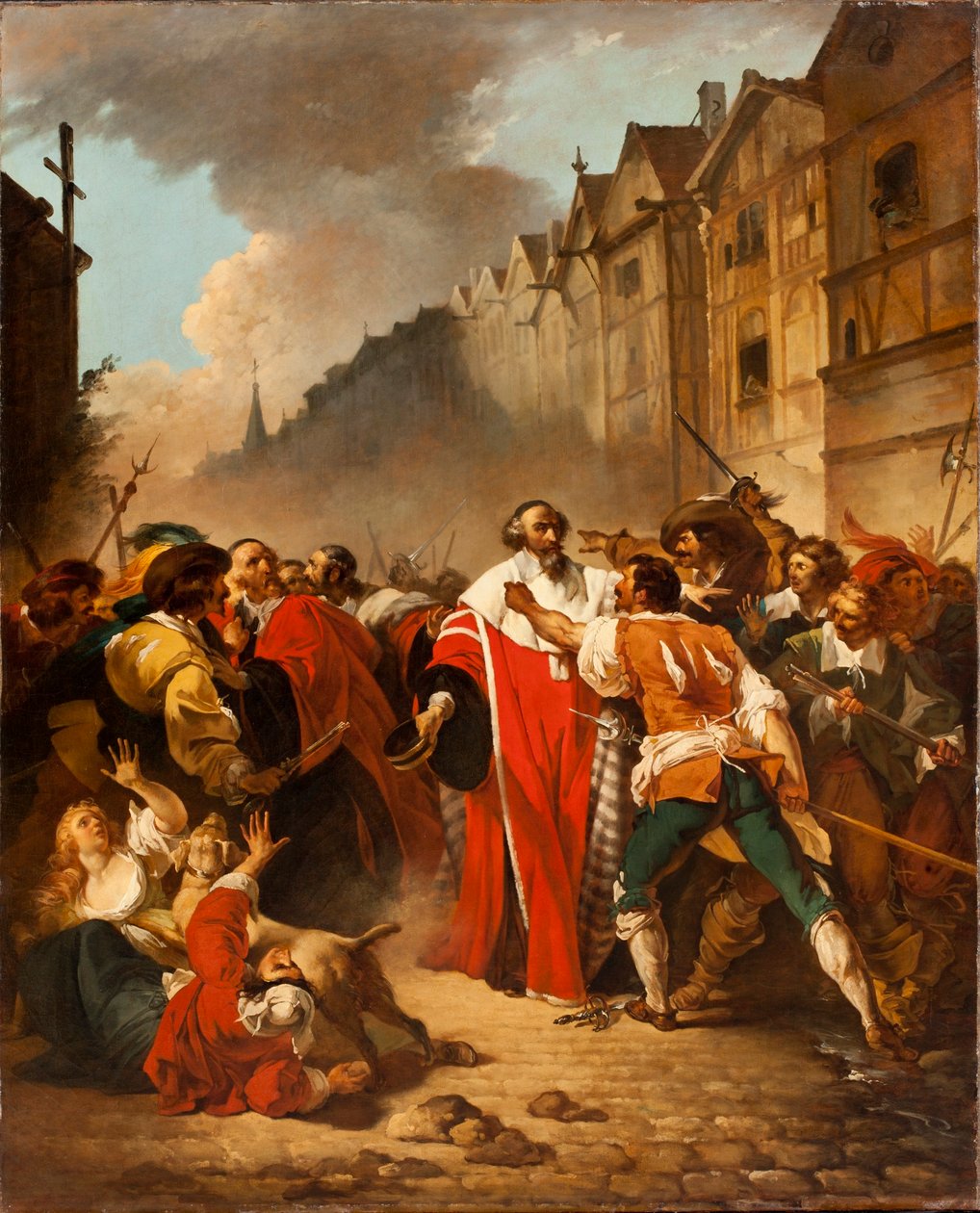 French: Le Président Molé, saisi par les factieux, au temps des guerres de la Fronde President Mole Manhandled by Insurgents av François André Vincent