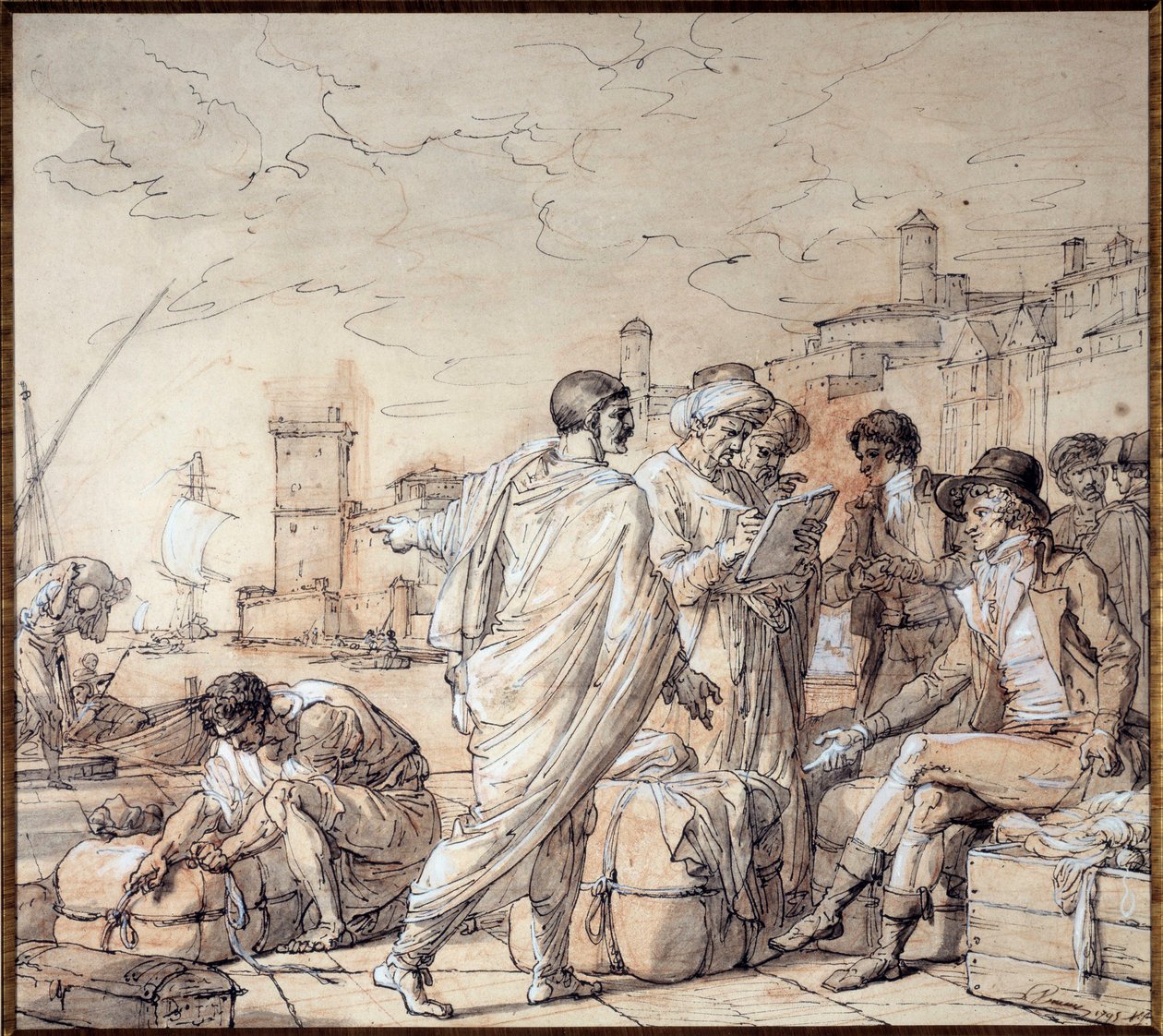 Negociants på hamnen i Marseilles hamn Teckning av Francois Andre Vincent (1746-1816) Marseillemuseet från 1700-talet av François André Vincent