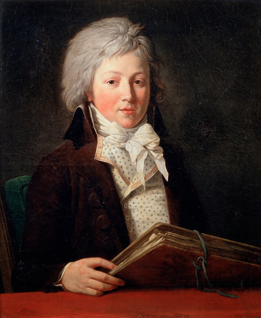Porträtt av en ung man som håller i en mapp med teckningar, 1791. av François André Vincent