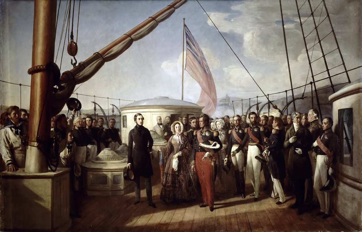 Drottning Victoria tog emot kung Louis Philippe I ombord på Royal Yacht den 2 september 1843 av François Auguste Biard