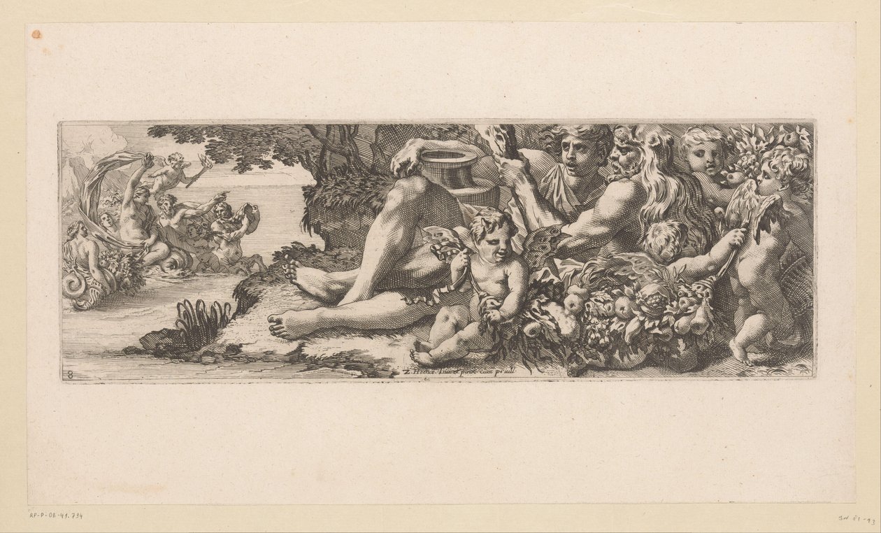 Triumf av Galatea med Herkules och allegoriska figurer på stranden Mytologiska figurer vid vattnet (serietitel) av François Bignon (attributed to)
