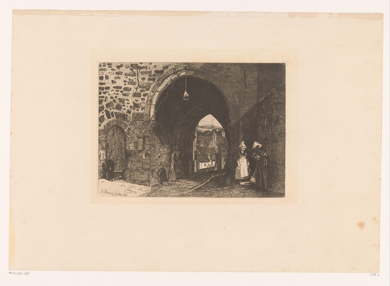 Gezicht op de Porte de St. Malo te Dinan Tio etsningar, tecknade och graverade av F. Bonvin, Målare (serietitel) av François Bonvin