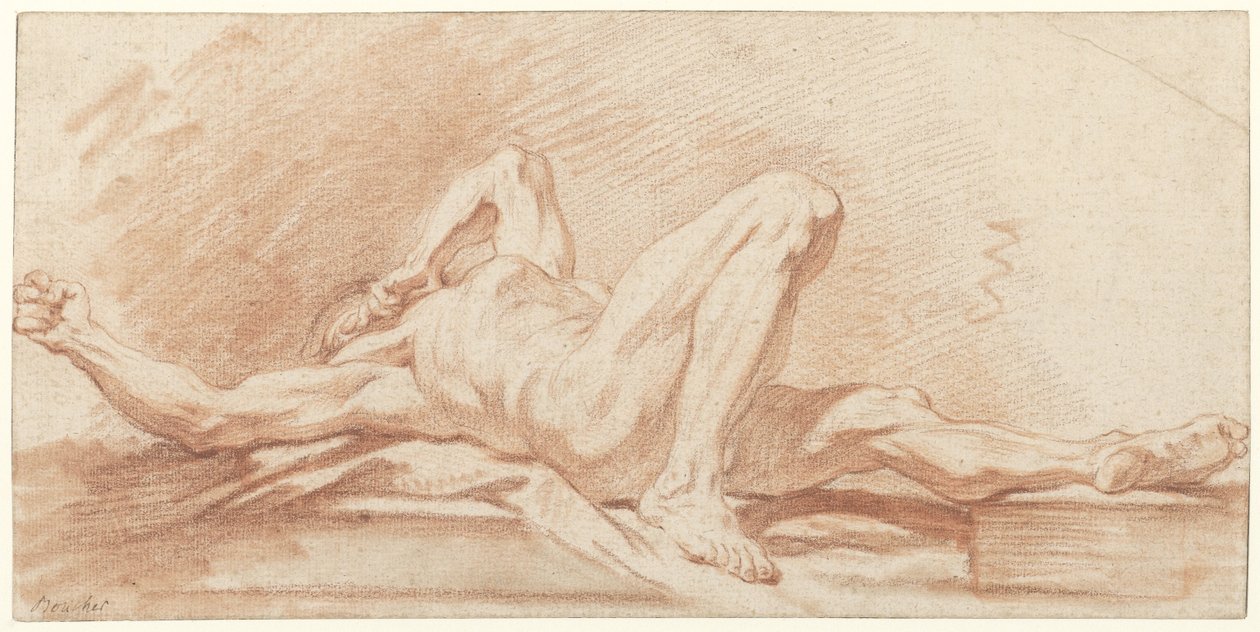 Studie av en liggande naken man av François Boucher (possibly)