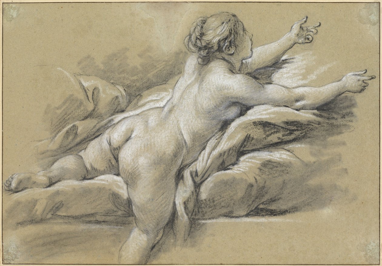 En naken kvinna som sträcker sig till höger av François Boucher
