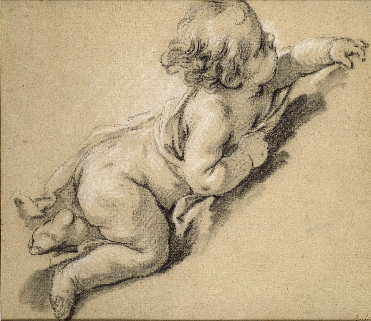 En Putto som lutar åt höger (krita på papper) av François Boucher