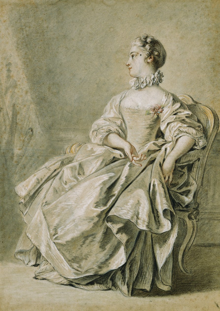 En ung kvinna sitter i profil till vänster, av François Boucher
