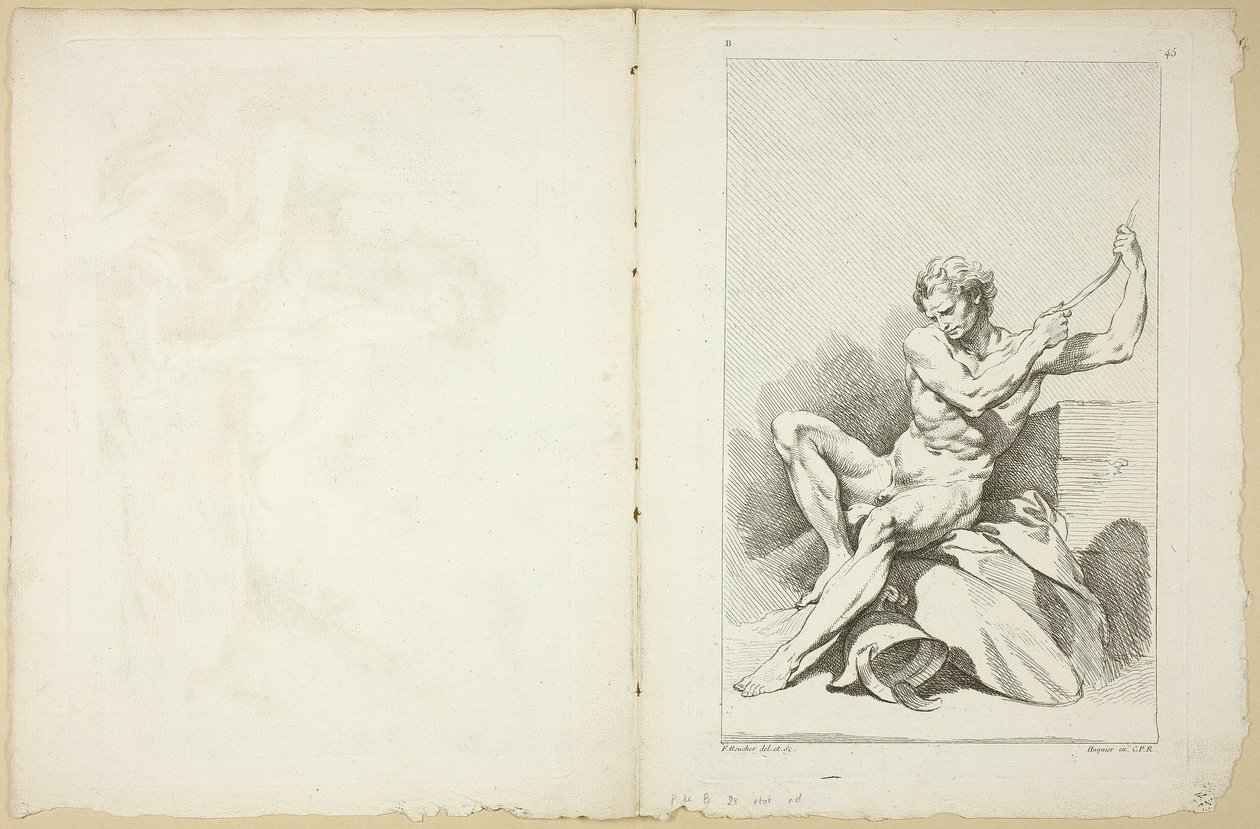Academic Naken (recto och verso), från Second Book of Academic Figures delvis graverad av professorerna vid Royal Academy av François Boucher