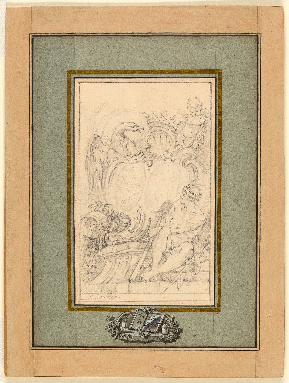 Armorial Bookplate för Crozat, Baron de Thiers av François Boucher