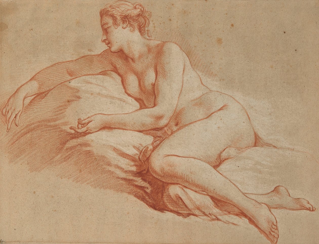 Boucher - Liggande naken kvinna vänd åt vänster av François Boucher