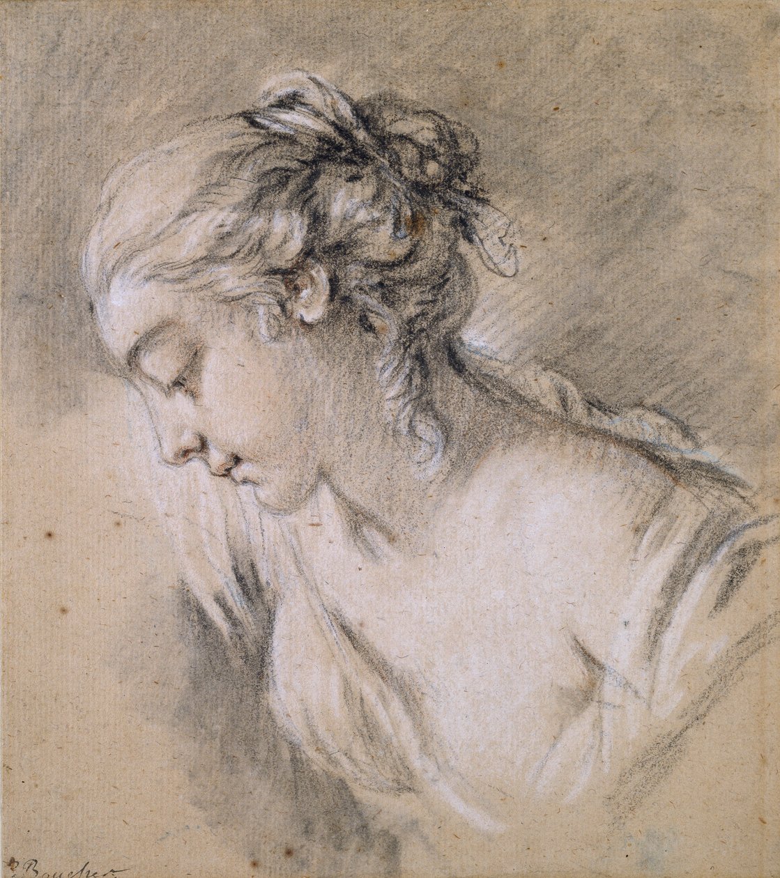 Byst av en flicka i profil till vänster, mitten av 1700-talet av François Boucher