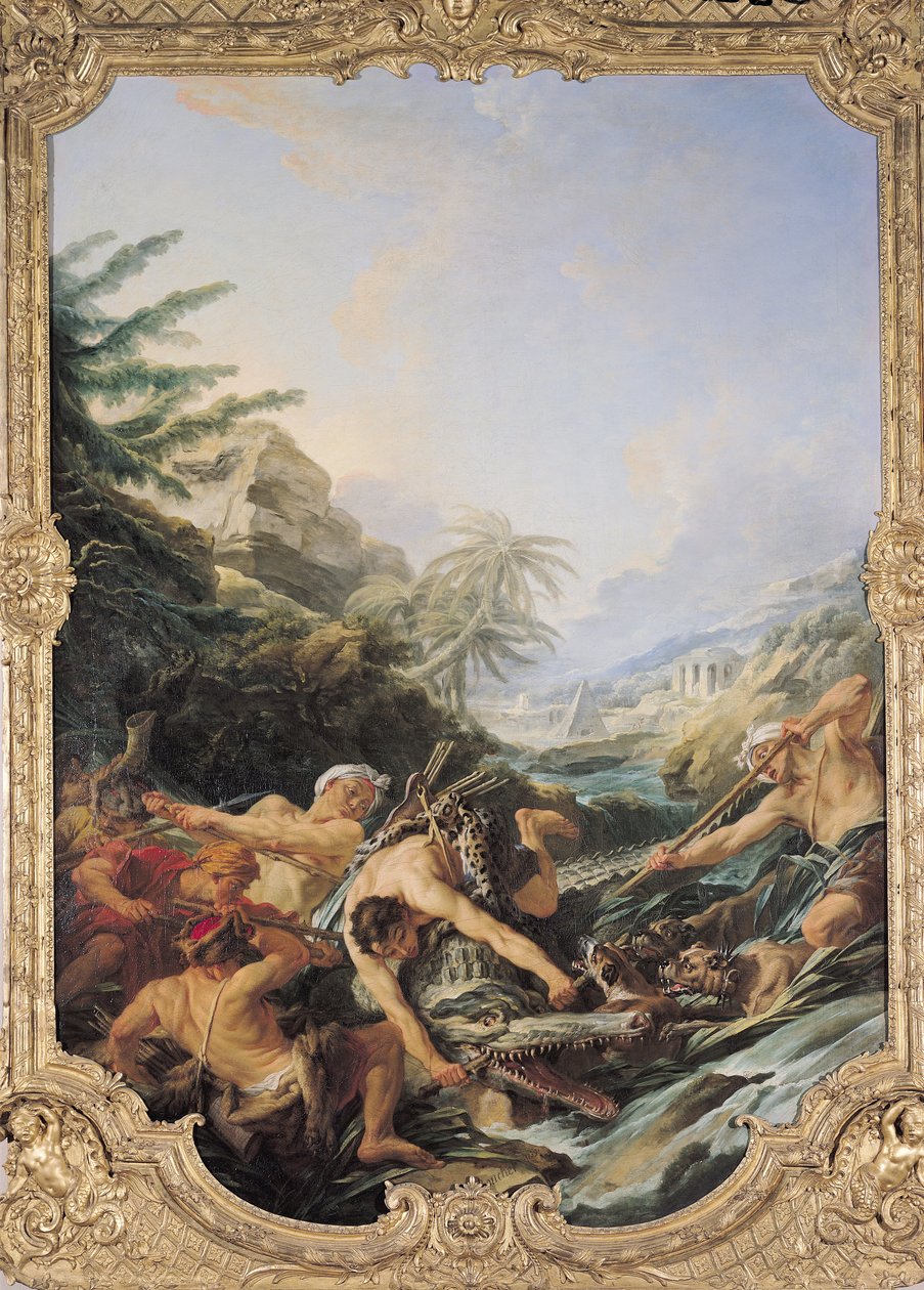 Krokodiljakt (olja på duk) av François Boucher