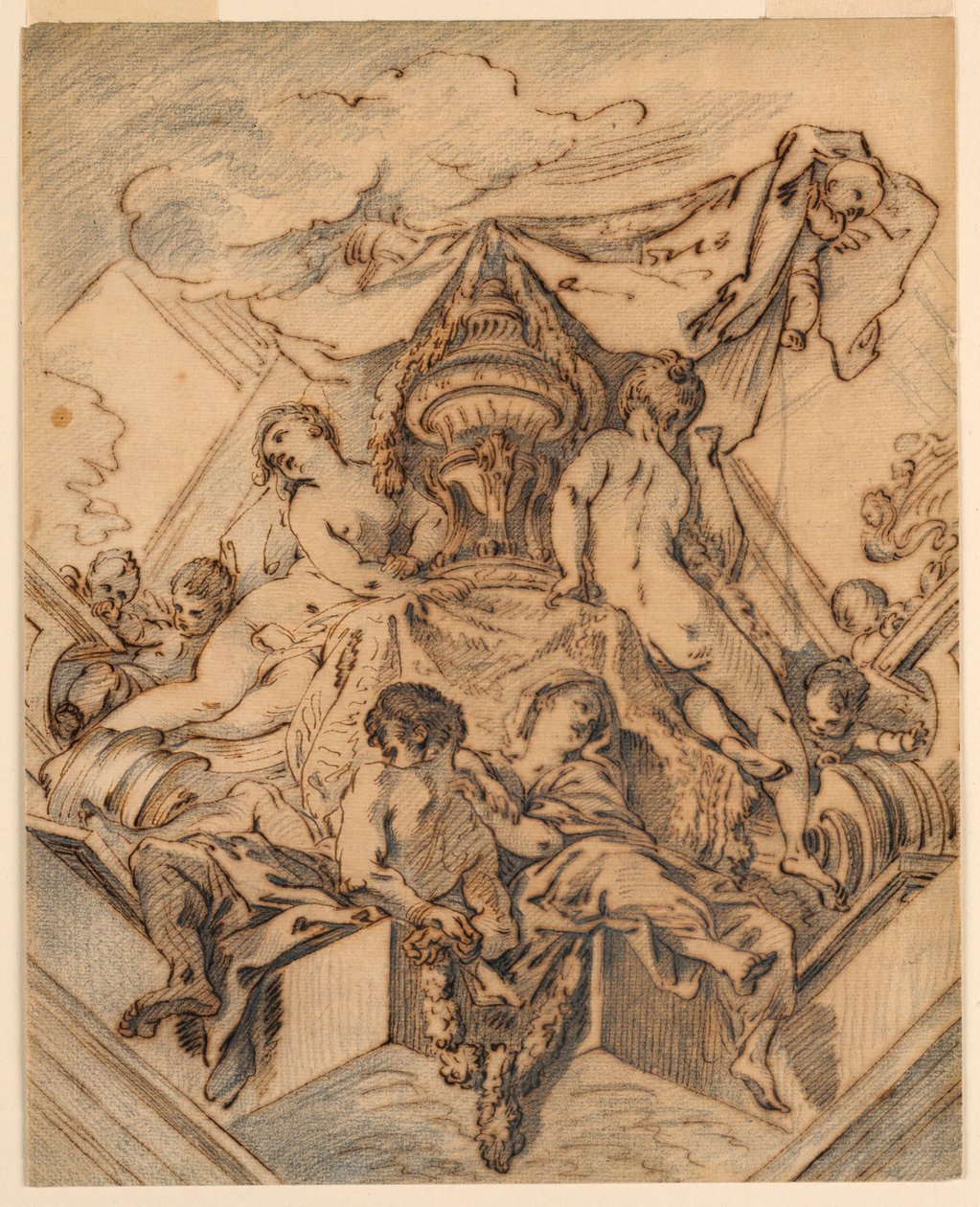 Ritning, Projekt till ett hörnmotiv i ett målat tak, 1740 av François Boucher