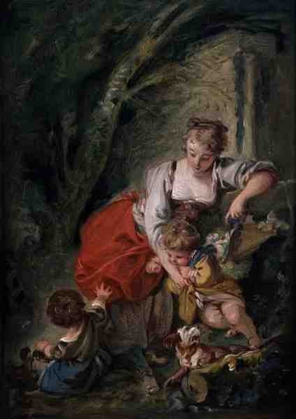 Familj, ca 1750 (olja på papper på duk) av François Boucher